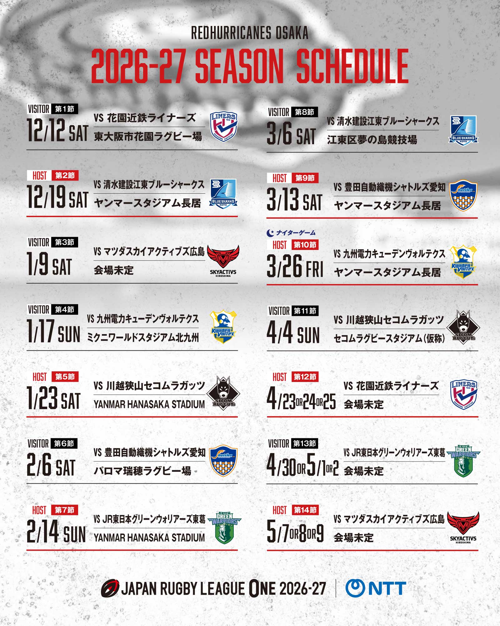 NTT JAPAN RUGBY LEAGUE ONE 2026-27