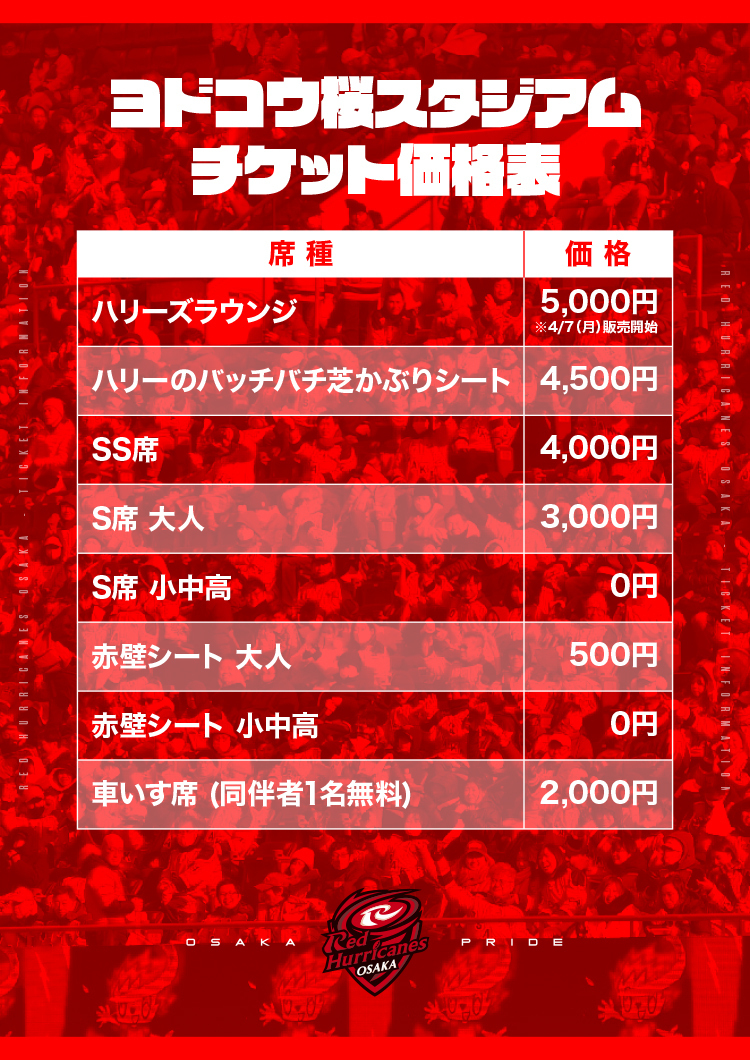 チケット情報 | レッドハリケーンズ大阪